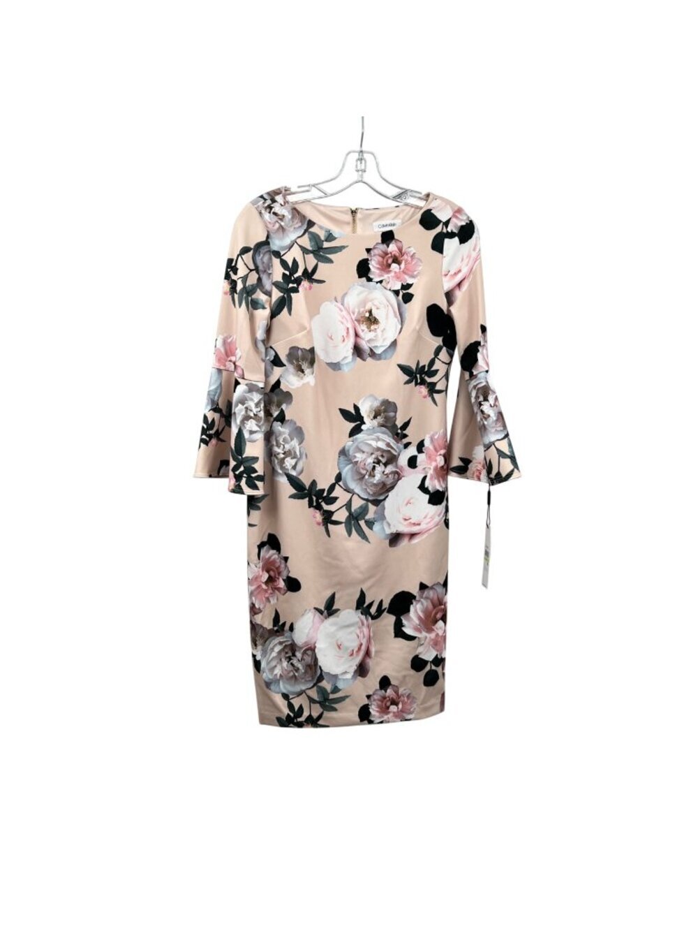 Calvin Klein Floral Sheath Dress 3/4 Bell Sleeve Multicolor Size 4 Zip New